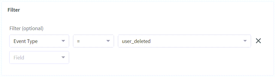 export user events filter deletedUser
