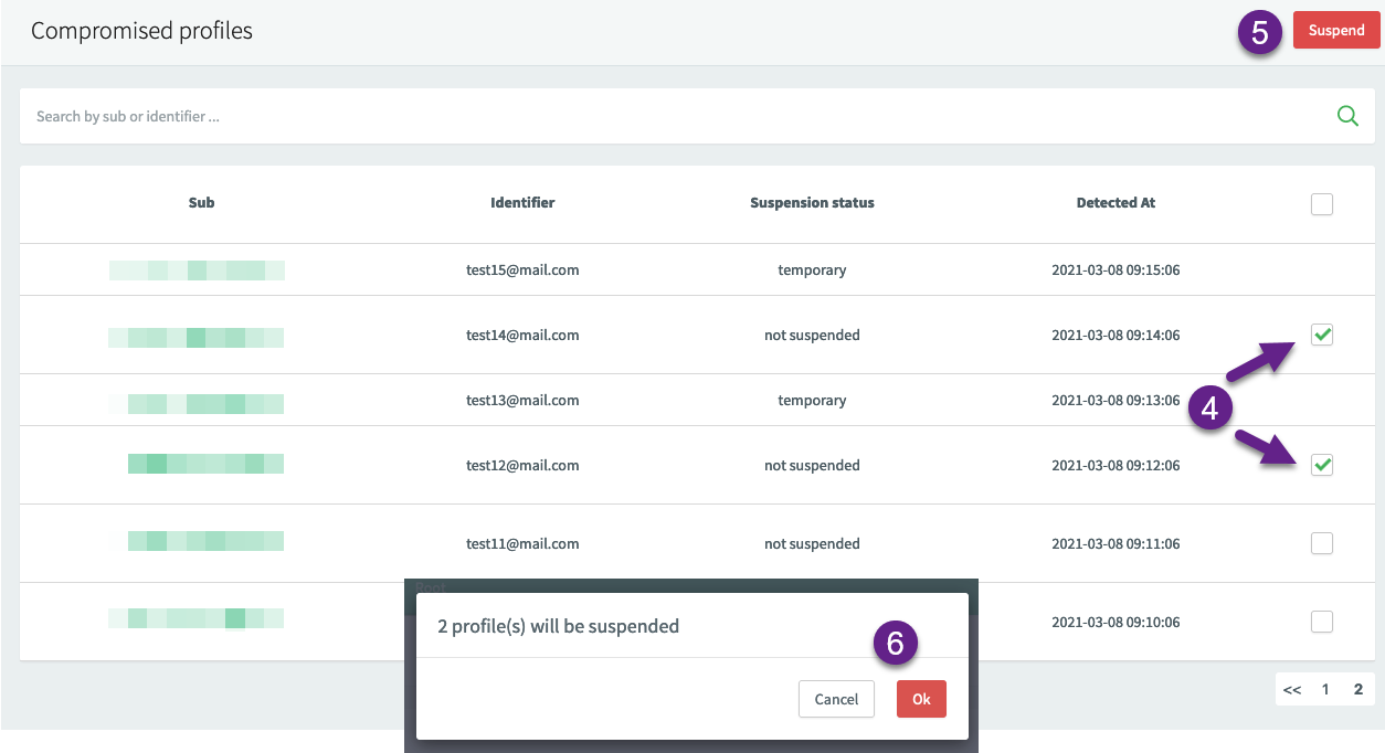 suspend compromised profiles from console