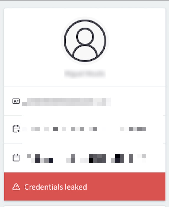 user profile card leakedCredentials