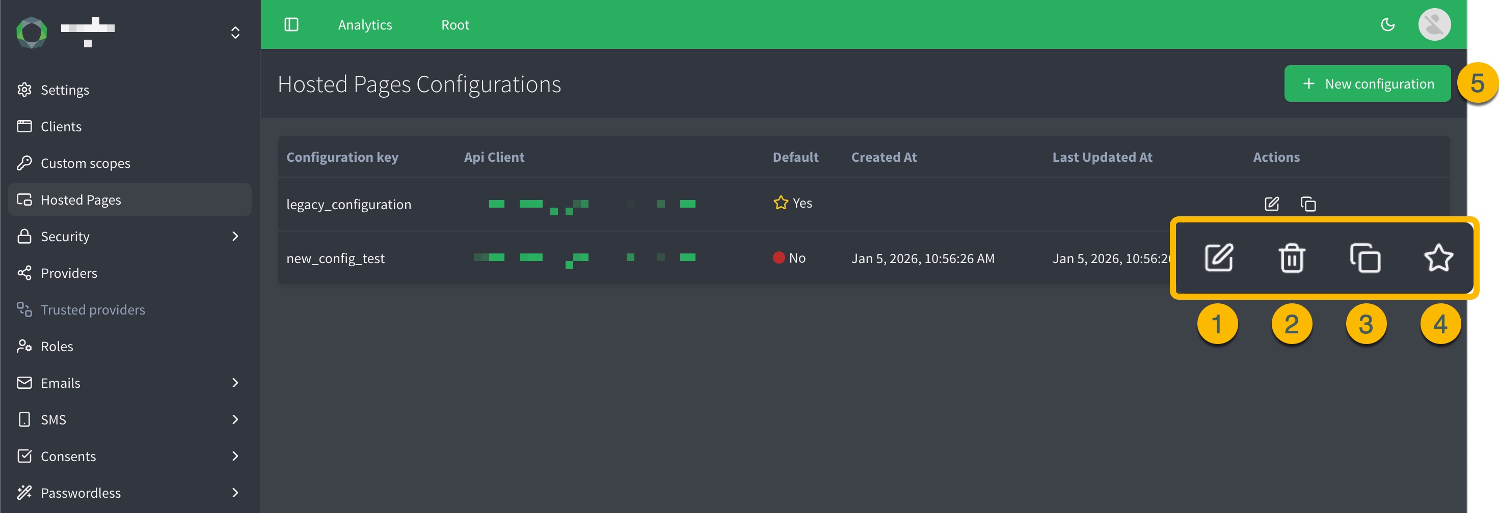 hosted pages actions