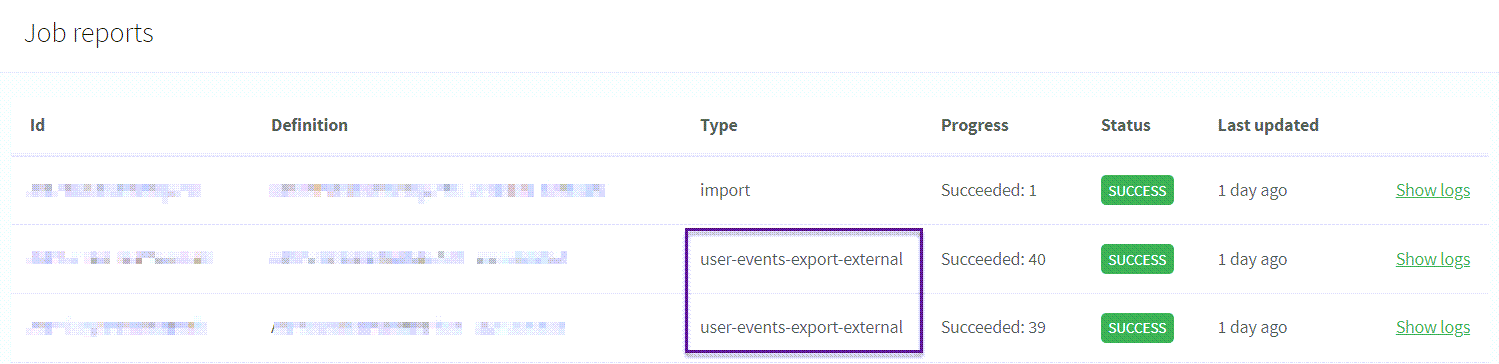 user event export job report
