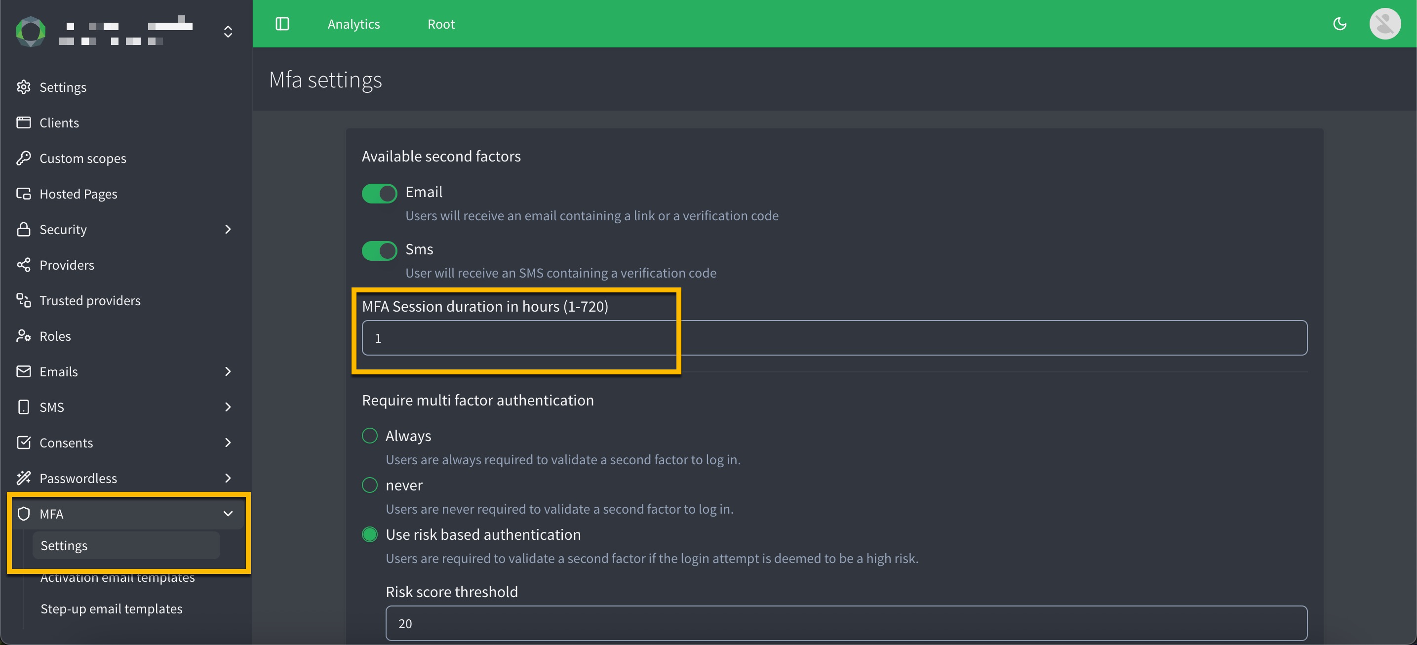 mfa settings session duration