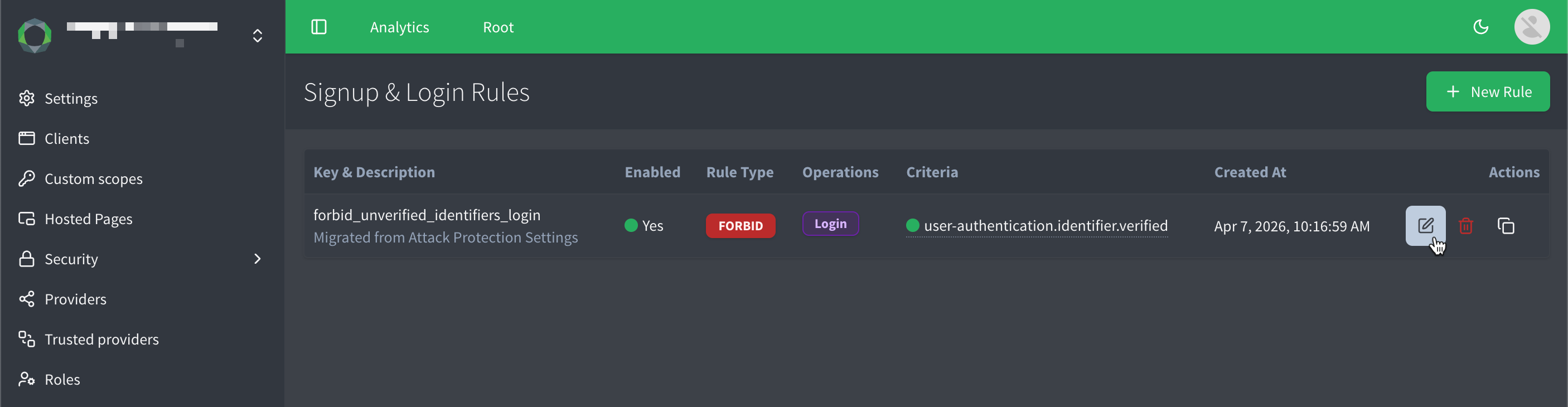 Screenshot of the migrated ABAC rule in the console.