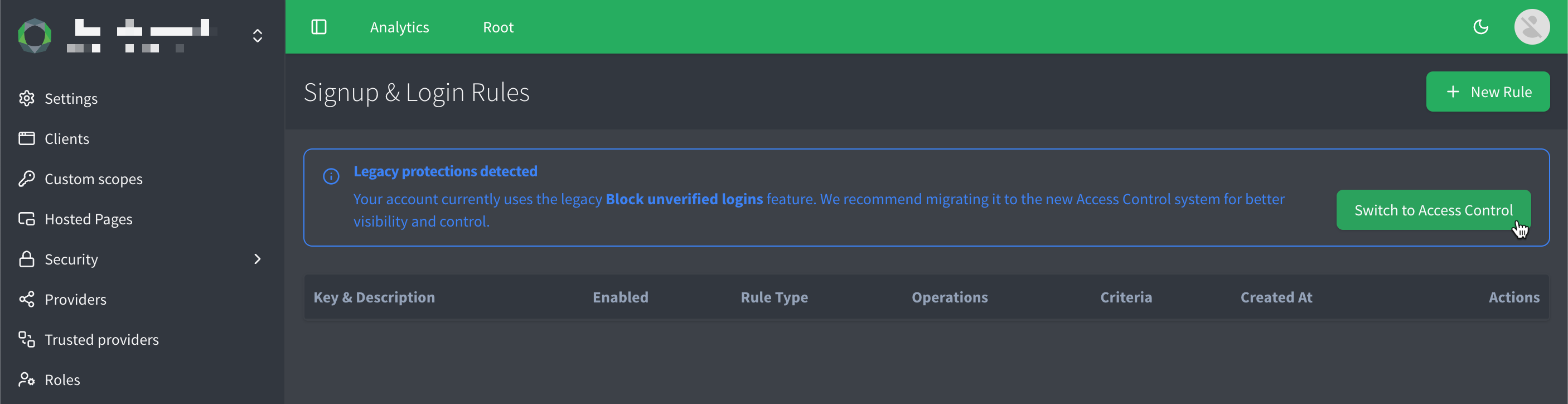 Screenshot of the migration prompt in the console.