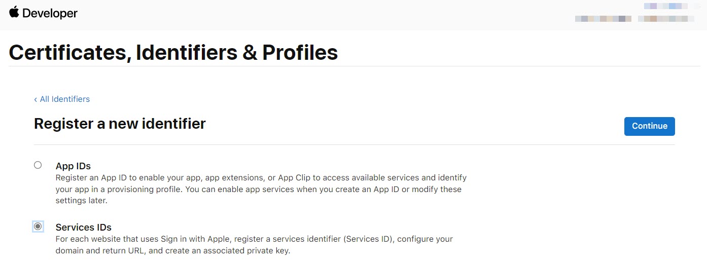 apple developer identifier serviceId