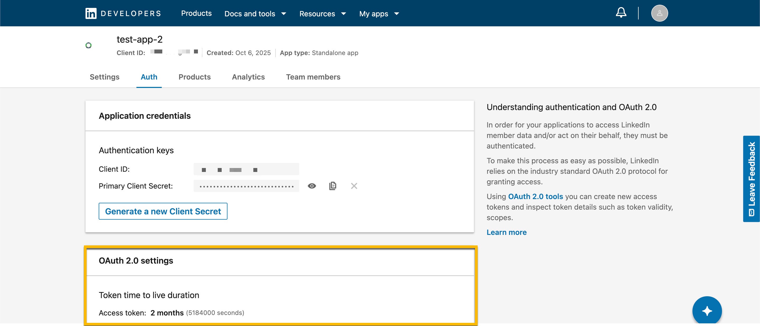 dev portal oauth settings