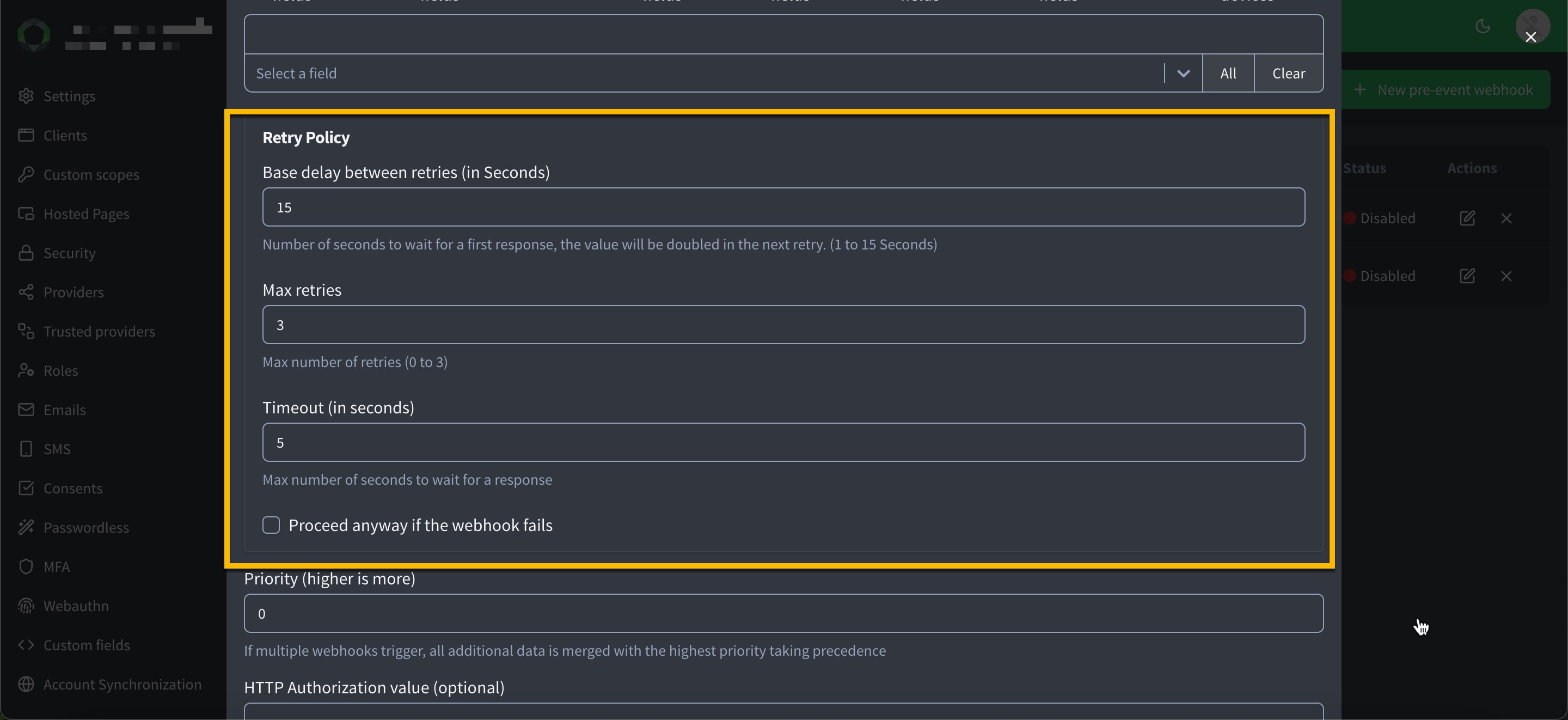console retry policy section