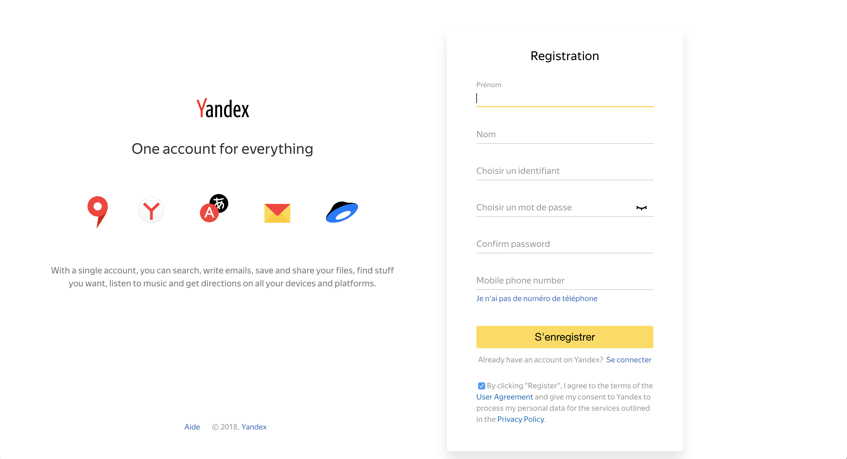 yandex connect registration