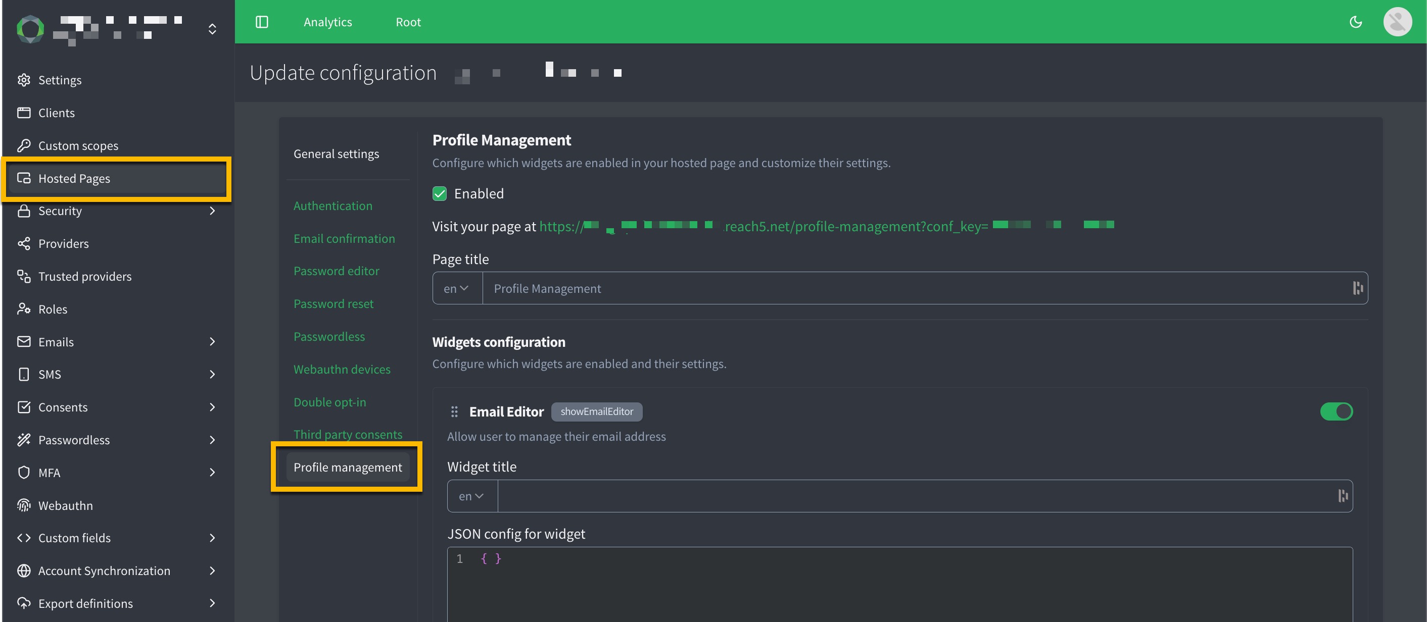 2150 hosted pages profile management